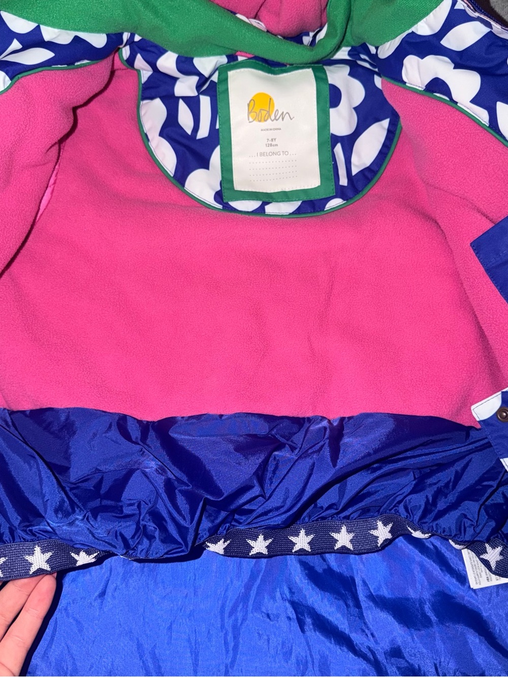 Boden Girls Winter Coat - Blue & Pink Floral Design - Picture 3 of 5